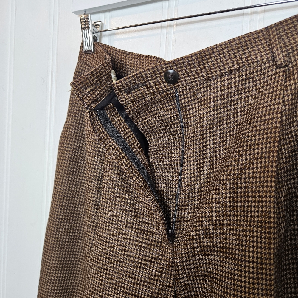 Vintage Rafaella Wool Trousers Size 6 Houndstooth High Rise Pleated Brown 90s - Picture 9 of 13